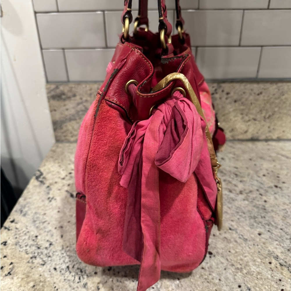 RARE Y2K VINTAGE Juicy Couture Pink Tote Bag velour - Picture 2 of 8
